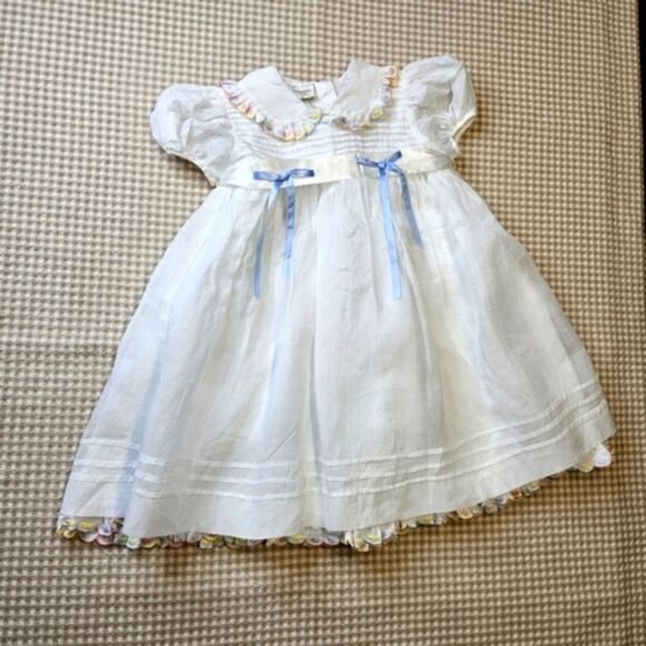 Leonardo Designs Other - Leonarda Designs White Organza Overlay & Embroidered Cotton Puff Sleeve Dress